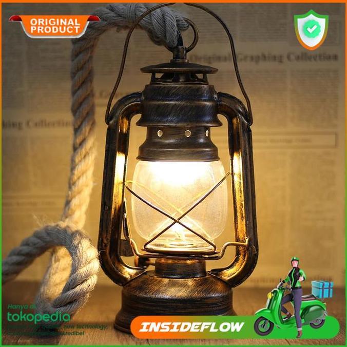 Lampu Led Lentera Gantung Cafe Resto Camping Retro Antik Portable Baterai