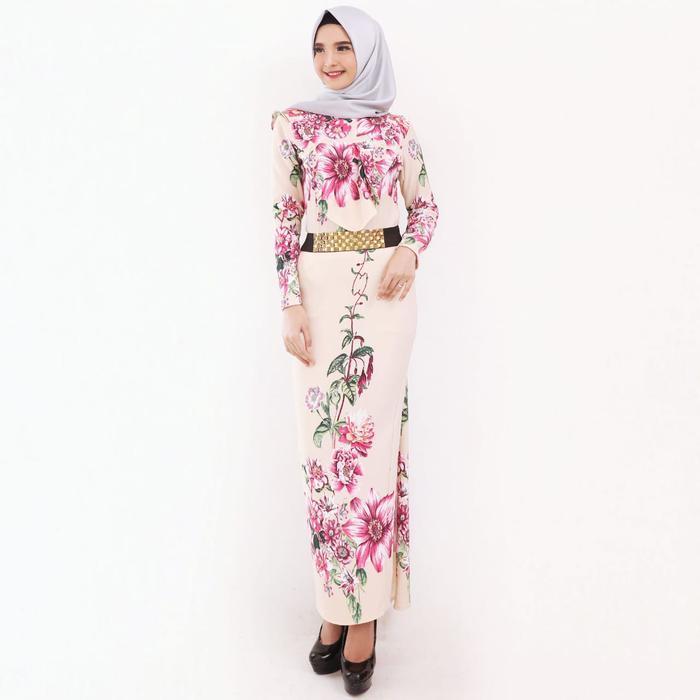 (Promo) 1701 # Long Dres Bahan Wafel Crepe Motif Flower Bunga Maxi  Wanita  Muslim  Gamis Midi Pesta