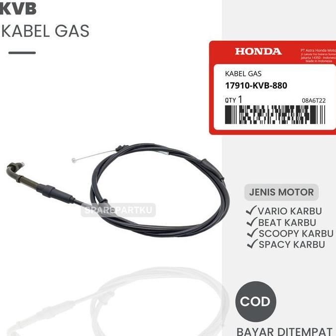 Promo KVB KABEL GAS HONDA VARIO KARBU, BEAT KARBU, SPACY KARBU, SCOOPY KARBU/ TALI KABEL GAS/ GAS TA