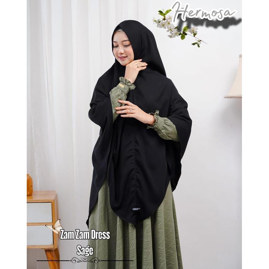 (Promo) [Gamis Hermosa]Gamis Hermosa Wolfis Embos Motif Zamzam Sage Green-Gamis Hijau Sage Terbaru-G