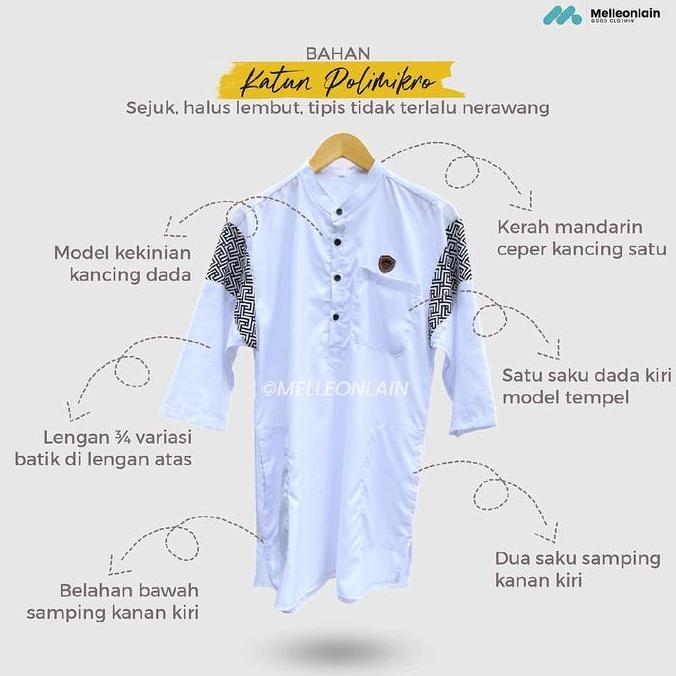 JUMBO Kurta Uhud Lengan 3/4 Tiga Perempat Batik Baju Koko Muslim Sepaha BIG SIZE Melleonlain Katun M