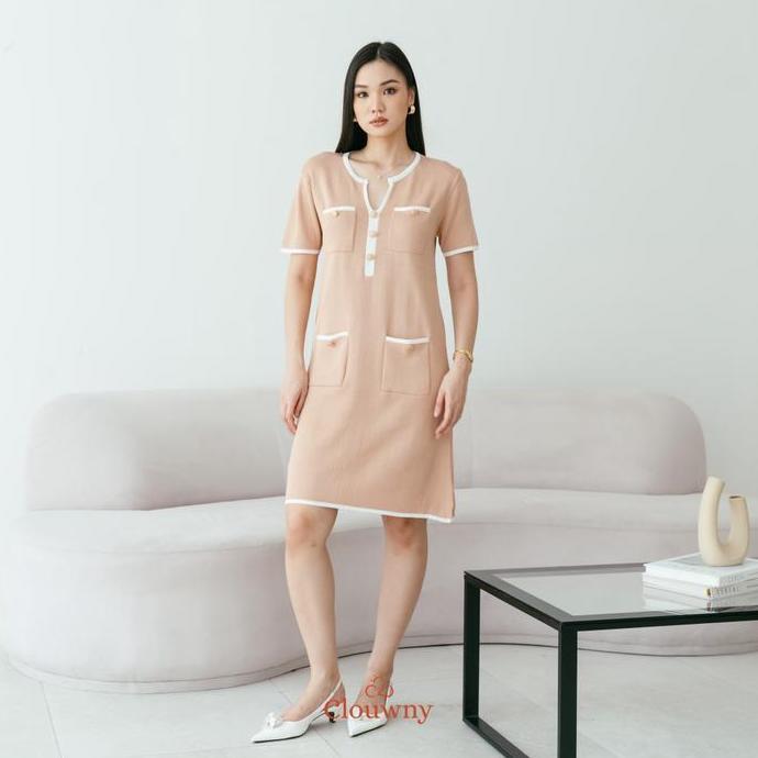 Clouwny Ventura Knit Dress Wanita Lengan Pendek Simple Elegant Premium Knit Fit to XXL Gaun Midi Bas