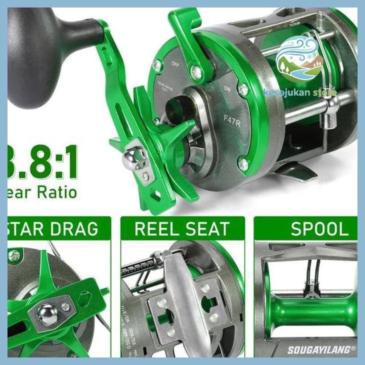 (PANCING) SOUGAYILANG PAKET GULUNGAN TROLLING DRUM DENGAN RASIO GIGI 3.8:1  JORAN RESIN PADAT 1.2/1.