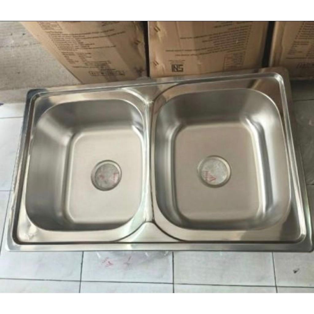 Kitchen Sink 2 Lobang 80 x 50 Techno Sink / Bak Cuci Piring 2 Lobang 80cm X 50cm Stainless