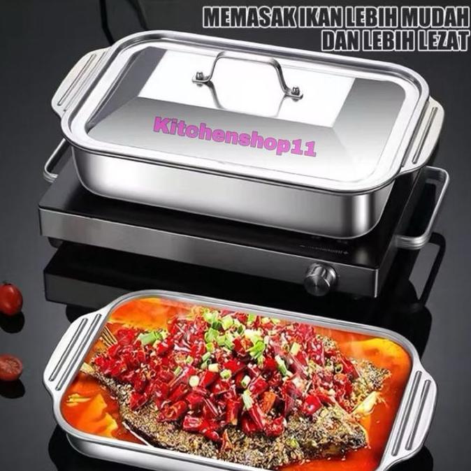 1set nampan prasmanan stainless + tutup /  Panci stainless / panci ikan bakar / tempat makan wadah s