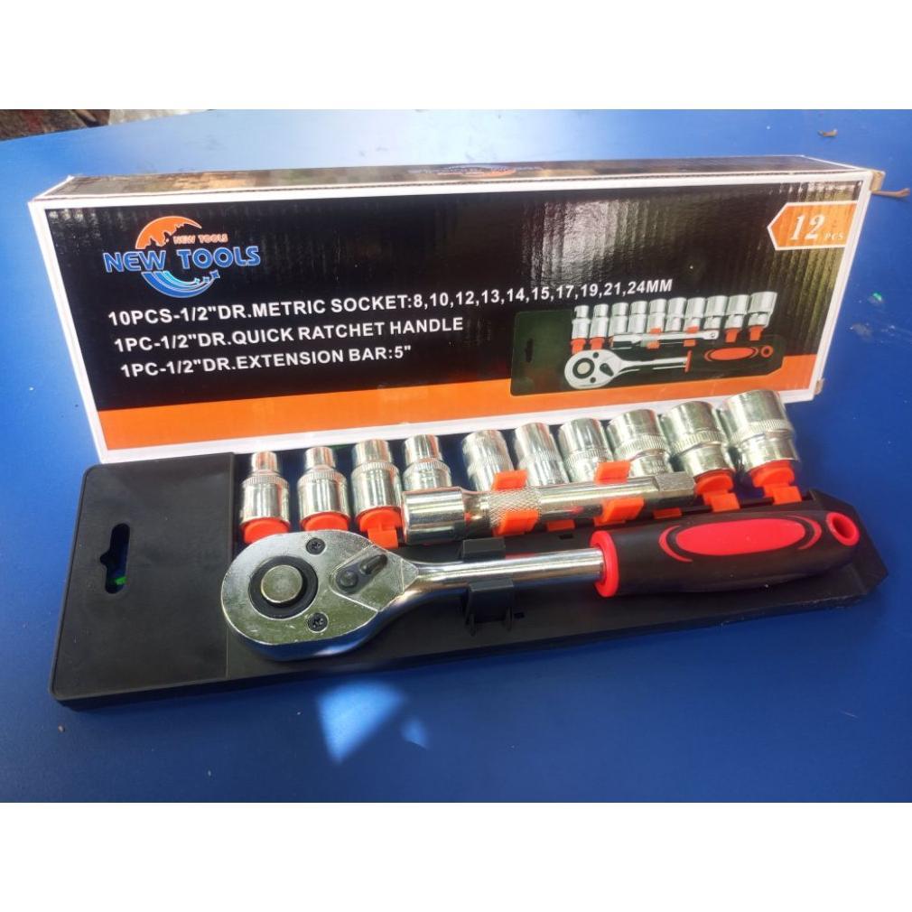 Kunci Shock Set 12 pcs 1/2 inch besar / Socket Wrench Stainles Kunci Sok ring pas