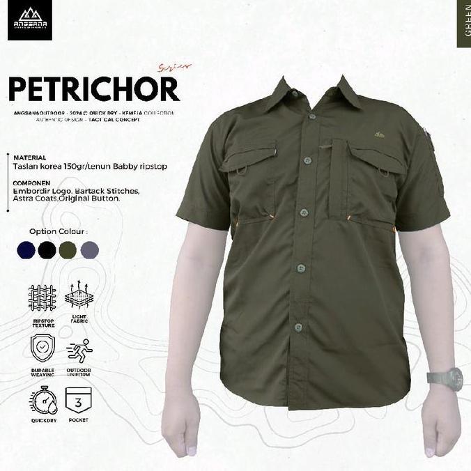 Kemeja Pendek Angsana seri Petrichor Quickdry Nyaman & Tahan lama kancing kantong Panjang Tenun Pria