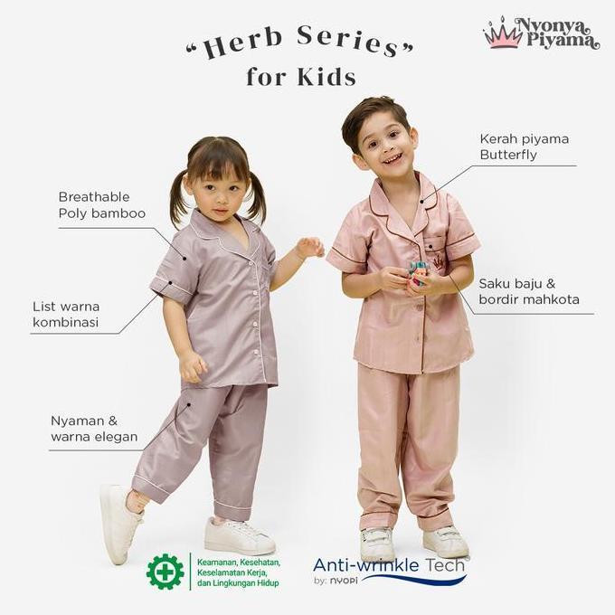 Nyonya Piyama Poly Bamboo Set Piyama Celana Panjang Anak - Polos Herb