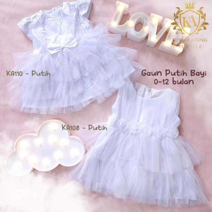Gaun Bayi Warna Putih Perempuan 6 12 Bulan Dress Tulle Baby Aqiqah Baju Baptis Pesta Acara Kondangan