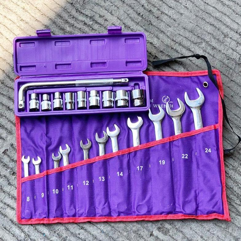 Paket murah kunci ring pas set 11 Pcs 8-22mm kombinasi diamond + kunci shock set 10pcs TEKIRO 1/2 6p