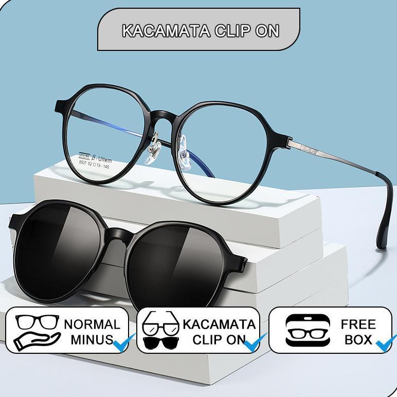 Ready Kacamata Clip On Minus Pria Wanita Bluecromic Photocromic Anti Blueray Kaca Mata Optik