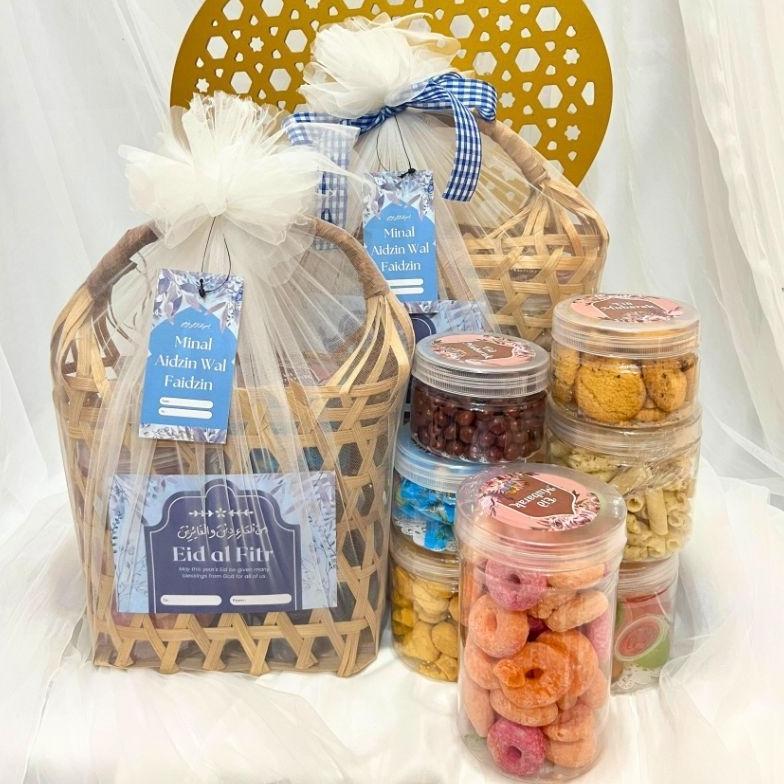 termurah paket raya edisi hampers lebaran/ parcel lebaran/ tas bambu anyam jinjing / kue kering / al