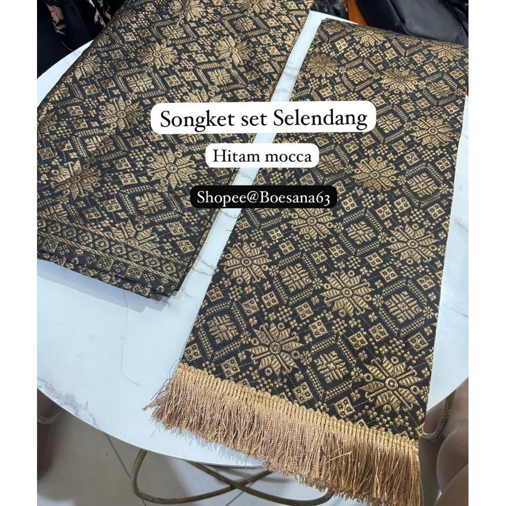 NEW SONGKET SET SELENDANG SIAP PAKAI RUMBAI TENUN SONGKET JUMBO