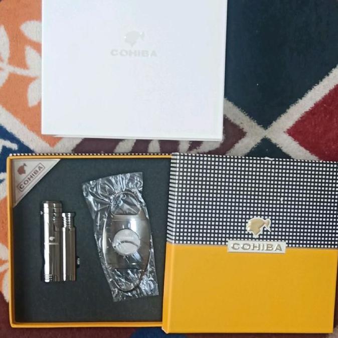 BEBAS ONGKIR - Cohiba set lighter dan cutter cigar - 2 jet torch with gift box