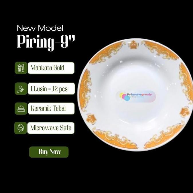 Piring Makan Keramik 1 Lusin 12 pcs 9 Inchi / Piring Keramik 1/2 Lusin Mahkota Packing Kayu