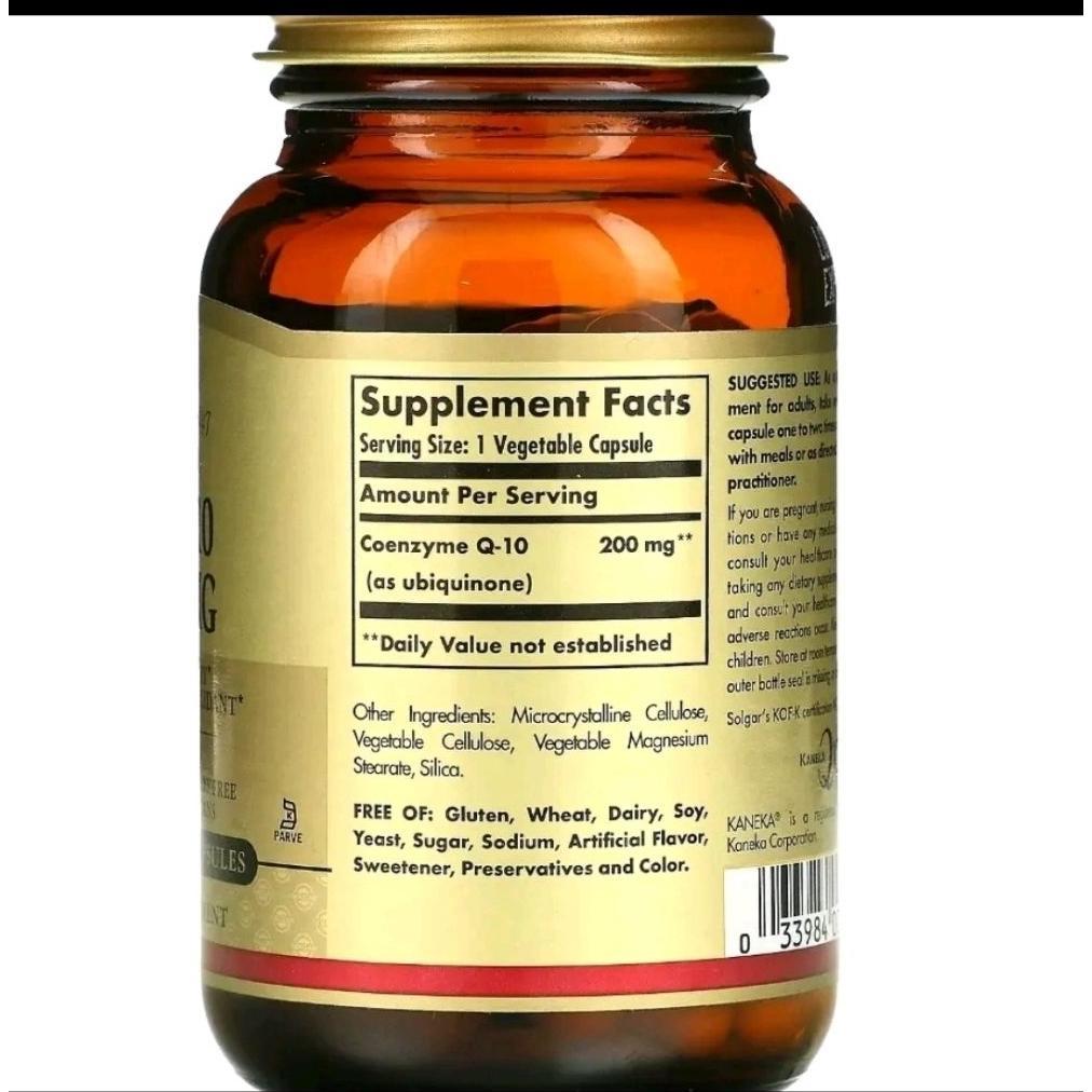 Solgar Vegan Coq-10, 200 Mg, 60 Vegetable Capsules Coq10 Heart Healthy, Protective Antioxidant Origi