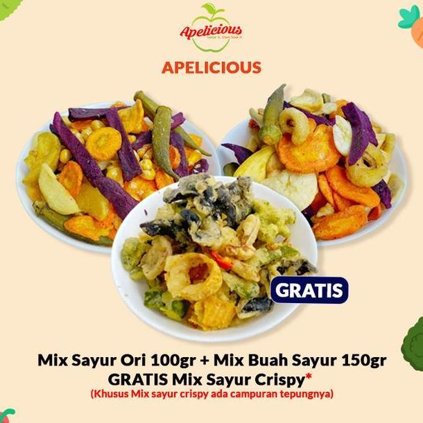 Apelicious [Gratis Mix Keripik Sayur Tepung Crispy] Mix Keripik Sayur Ori + Mix Keripik Buah Sayur P