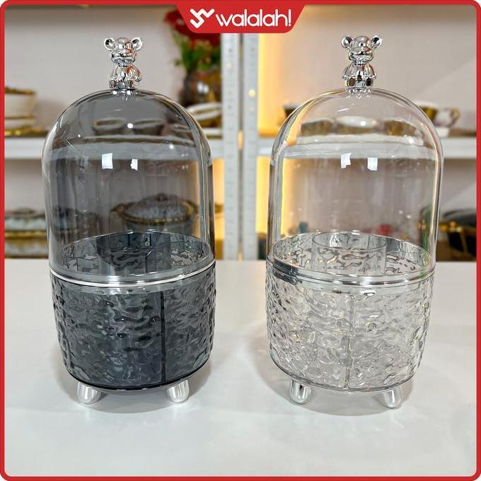 wasihan500 - rak sendok bulat bisa diputar 36 derajat dengan tutup beruang lucu - tempat sendok puta