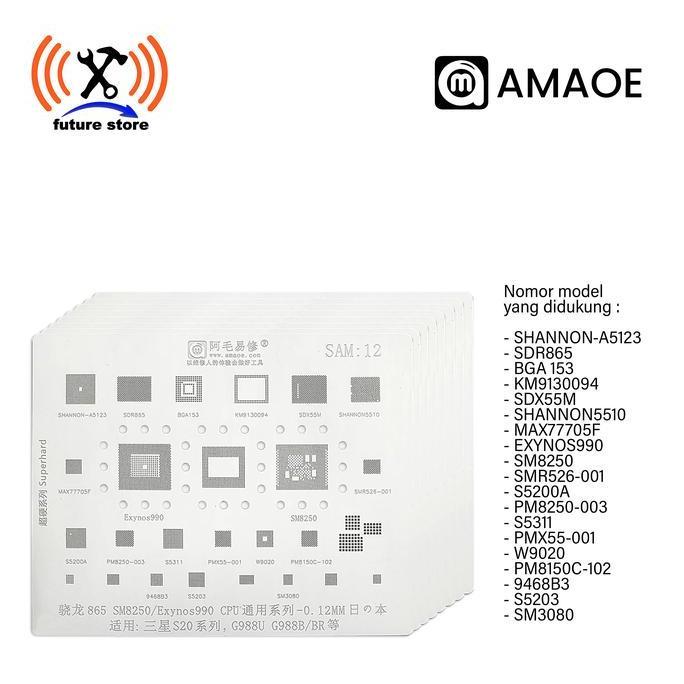 Amaoe SAM 12 Cetakan IC BGA Reballing Stencil Template For Samsung S20, Tin Planting Net/Heating Dir