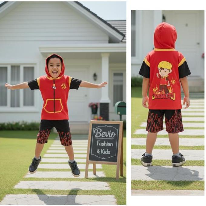 ASLI Kostum Boboiboy Api Baju Anak Laki Cowok Setelan Pendek Karakter READY STOCK