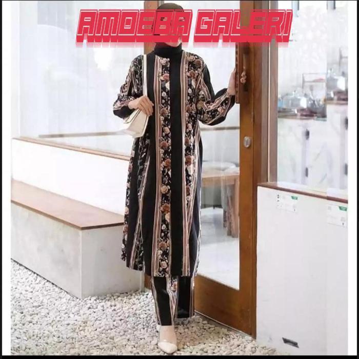 Dg-78 Terlaris Long Tunik Viscose Setelan Model Bunga Kembang Kekinian Dg-78