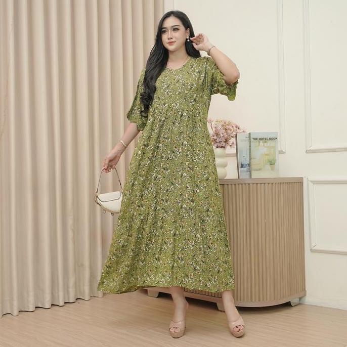 Dress Susun BELVA Rayon Premium Resleting Lengan Rempel Jumbo Ld 120 Cm Busui Bumil Dester Dress Rum