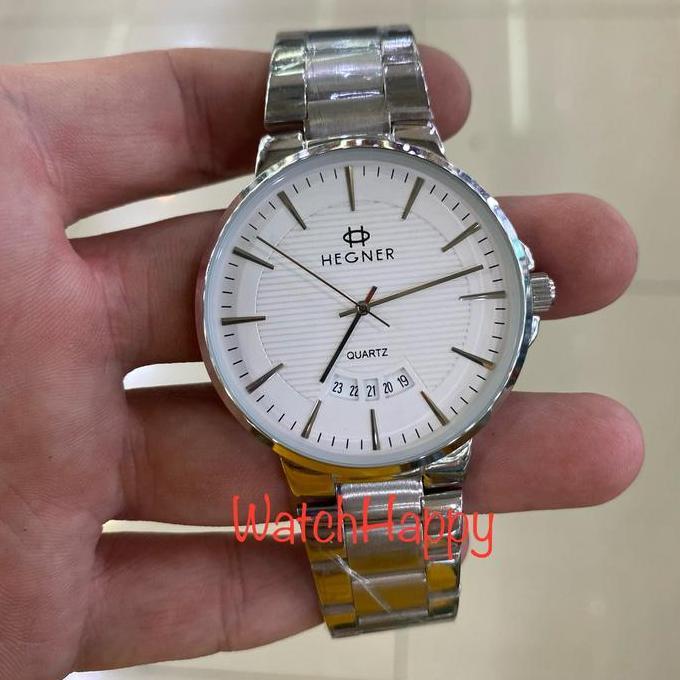JAM TANGAN PRIA HEGNER 5025 HW 5025 HW5025 SILVER WHITE DIAL STAINLESS STEEL STRAP ORIGINAL
