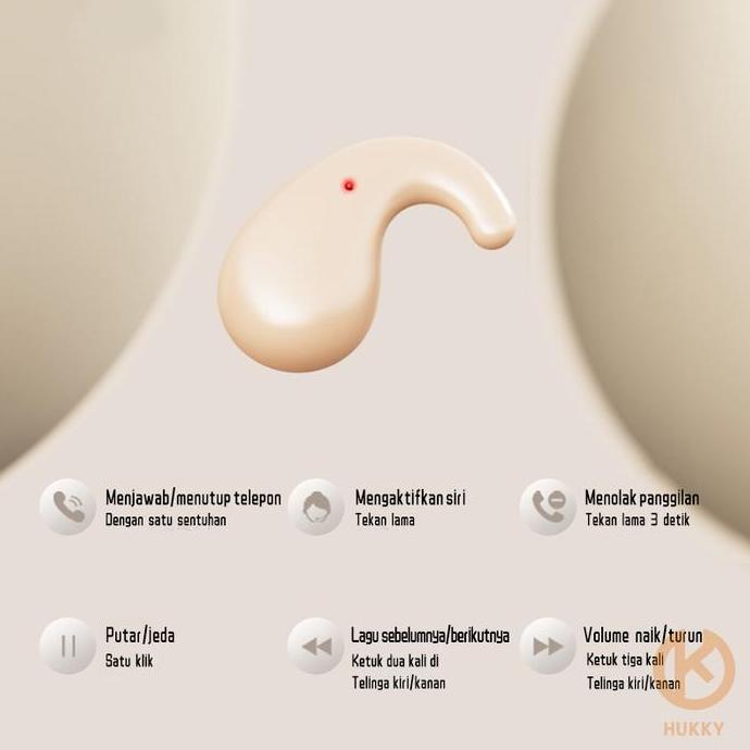 Sabarshopss - Hukky Zr3 Headset Bluetooth Earphones Tws Sleepmini Invisiable - Ponsel Bass Microphon