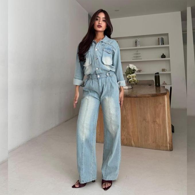 LADOUCE - Angel Denim Jumpsuit | Jumpsuit Jeans Wanita | Jumpsuit Panjang Denim