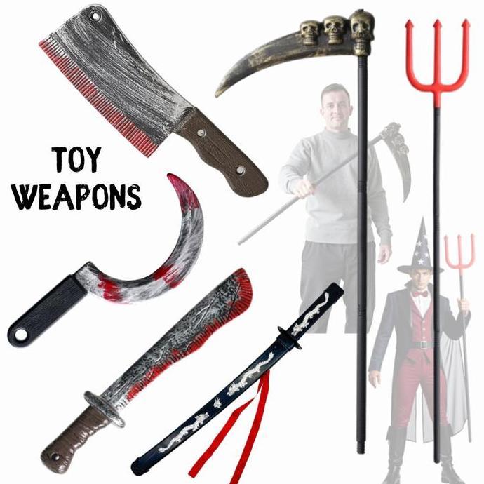 Toy weapon machete katana trident scythe grim reaper kitchen knife mainan