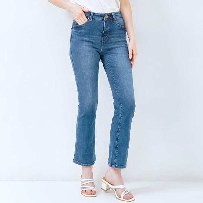 C2 Vloopy Blue Dual Push Bootcut Hhwaist Jeans Wanita