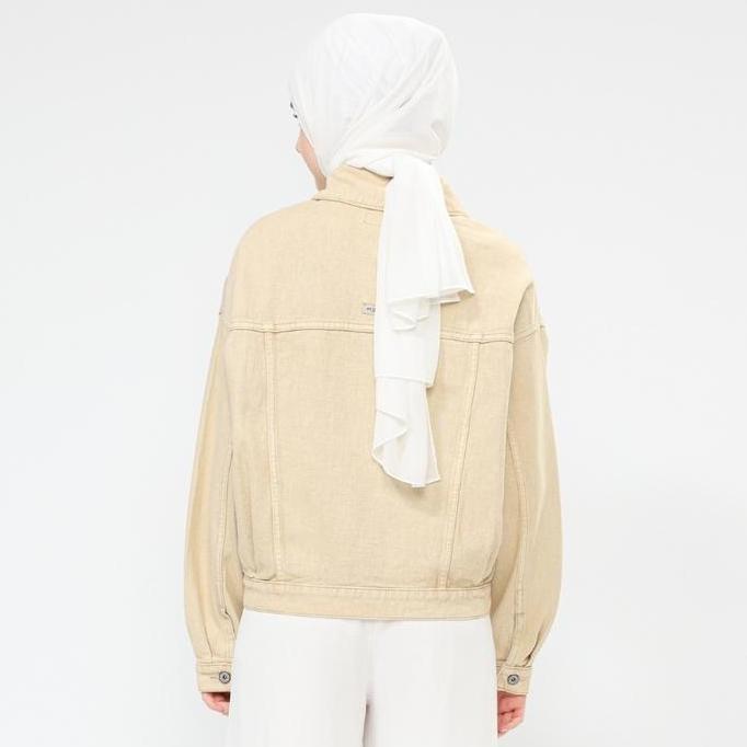 Myself Jaket Jeans Wanita Oversize Crop Warna Khaki Lyra Denim Kancing Simple Nyaman