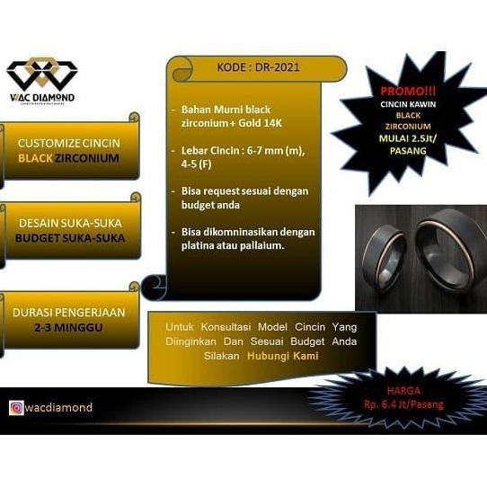 (DR-2) Cincin Couple kawin Custom Zirconium Hitam Emas Paladium