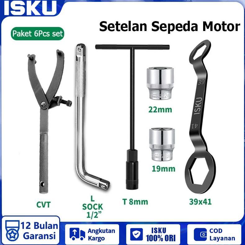 ISKU Kunci Treker CVT Matic + Kunci Tahanan Mur Kopling 39 x 41+ Kunci T 8mm + Mata Shock 19 22mm+Ga