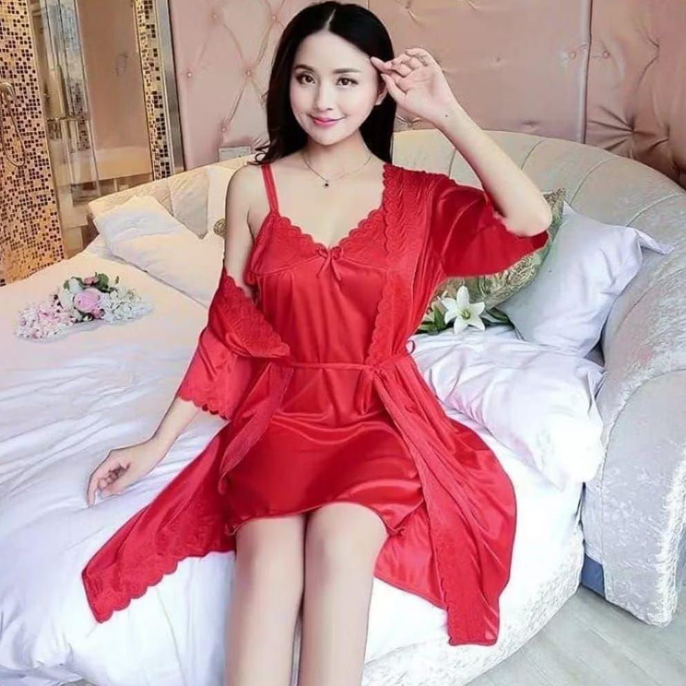 1Set Baju Tidur Kimono Satin Ukuran L-XXL Termurah