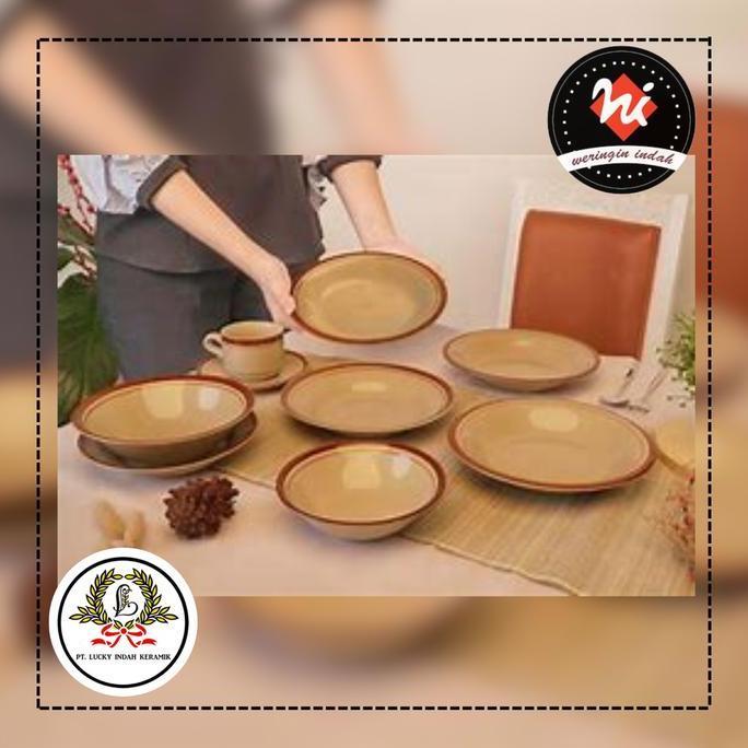 Gratis Ongkir Weringin Indah - 3 Pcs Piring Makan Kl Coklat, Piring Makan Coklat Lucky, Piring Makan