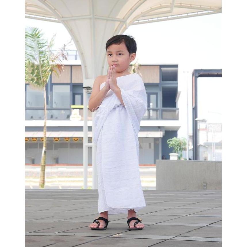 Baju Manasik Haji Anak Perempuan Gamis set Hijab Putih  / Kain ihram Anak Laki laki / Tunik Anak war