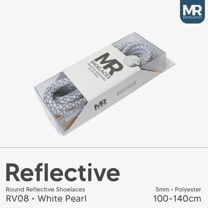 MR Shoelaces RV08 White Pearl (Putih) Tali Sepatu Reflective Bulat 5mm Panjang Tali 70cm 80cm 90cm 1
