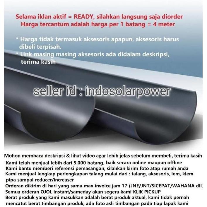 Lansungkirim- Talang Air Pvc Langgeng Hr 8" 8 Inch 4 Meter 4M Setengah 1/2 Lingkaran Langgeng8 Rain 