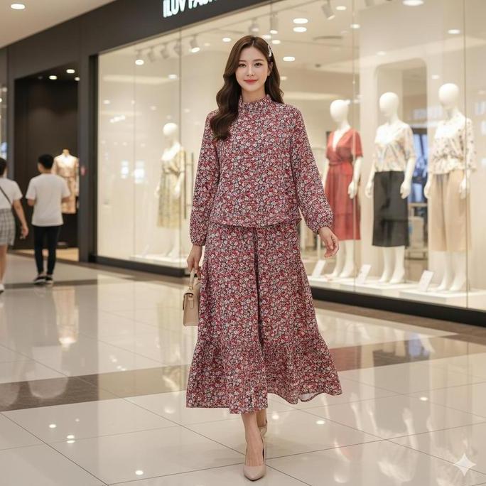 READY ANNIESA - Setelan Rok Kayla Wanita Kekinian One Set Katun Premium Jumbo One set Rok dan Atasan