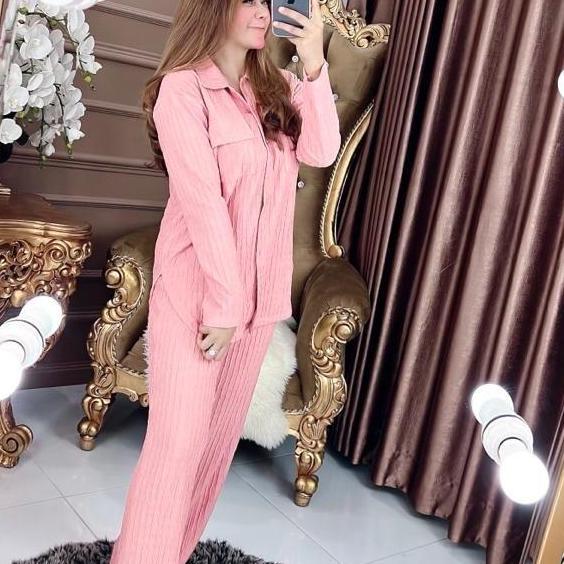 Girlfun- Oneset/ Setelan Atasan  Kemeja Celana Cleo Series Polos Panjang (Rgb) Wanita