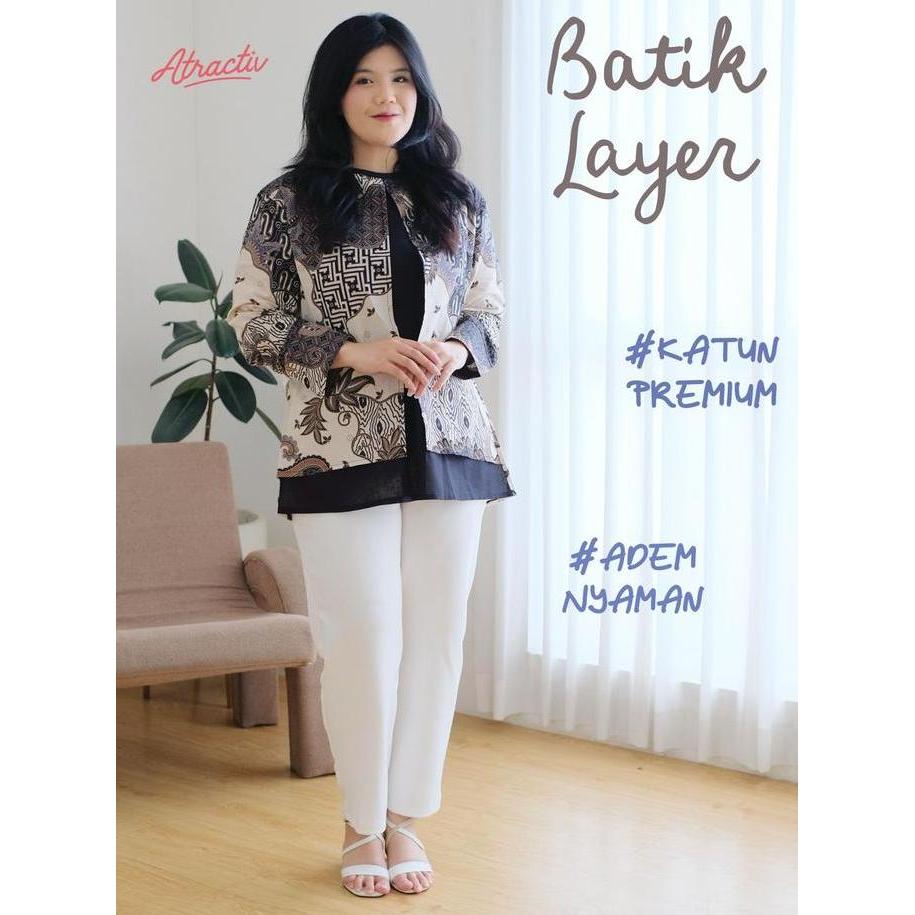 Newgir- Atractiv Blouse Batik Jumbo Ld120 Ld130 Ld135 Ld142 Atasan Batik Layer Big Size Wanita Baju 