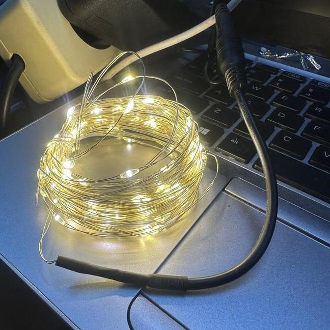 lampu tumbler natal kawat 10m 10 meter mode diam 100led adaptor colok listrik