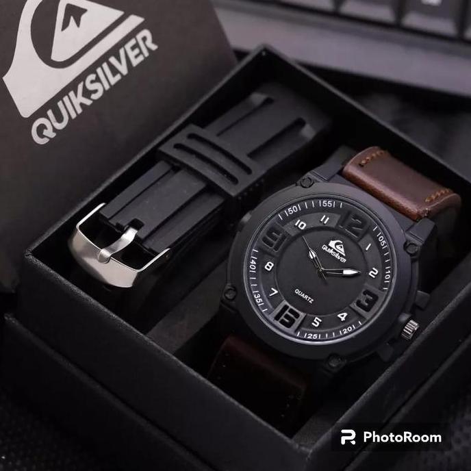 AFRANEKSOO - BEST SELLER - JAM TANGAN PRIA QUIKSILVER TALI KULIT FREE STRAP RUBBER BOX JAM TANGAN