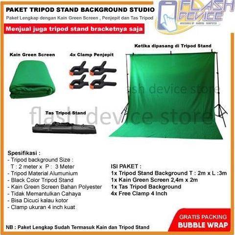 Paket Tripod Stand Background dan Green Screen 2Meter for Studio Photo HAP
