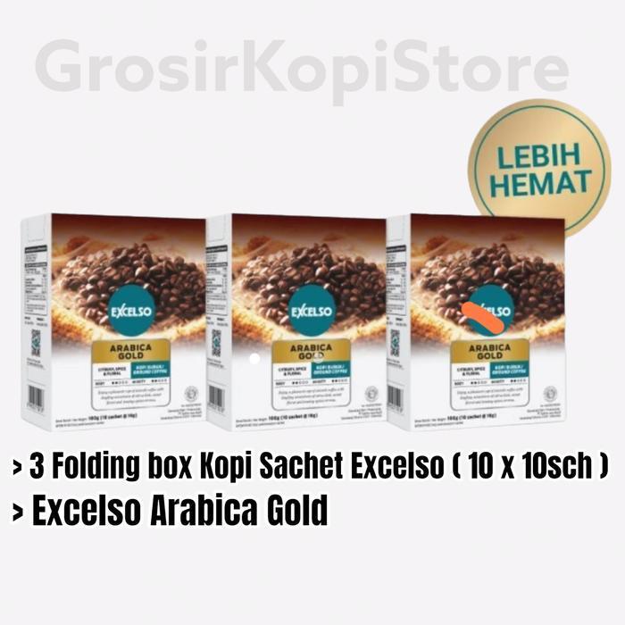Kopi Sachet Excelso Arabica Gold- 3 Folding box  Coffee Bubuk Sachet Excelso Arabica Gold