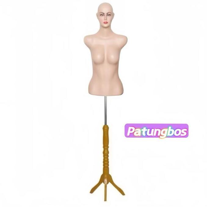 Xyxy- Patung Manekin Wanita Ada Kepala Tiang Besi & Kayu Badan Tinggi Adjustable Warna Beige Elegan 