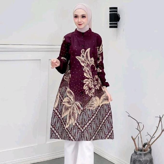 Newrelig- Tunik Batik Wanita Modern | Atasan Fashion Muslim Wanita Tunik Batik | Baju Batik Wanita P