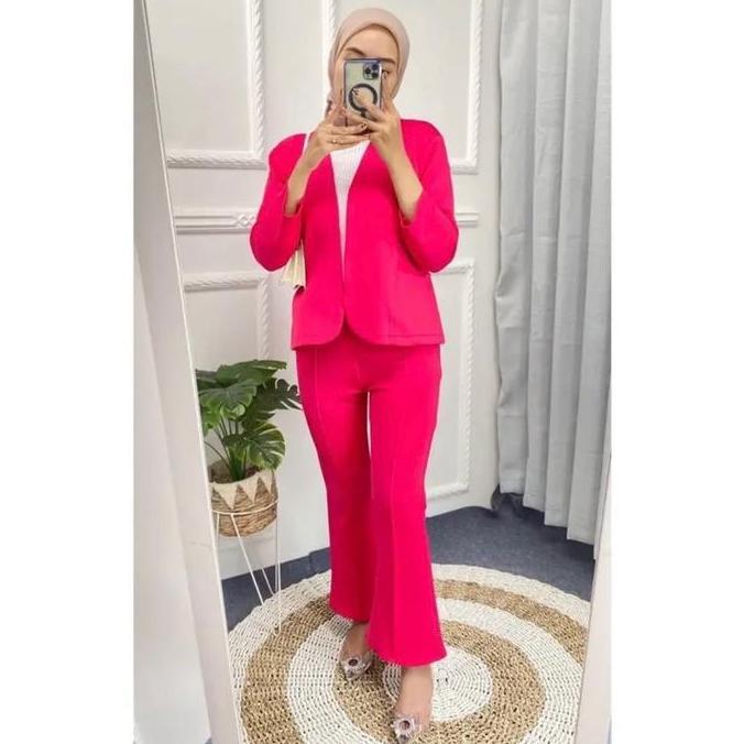 Newrelig- Setelan Zahra Set Blazer Dan Cutbray Scuba Wanita Baju Celana Melar Muslim Panjang Dewasa 