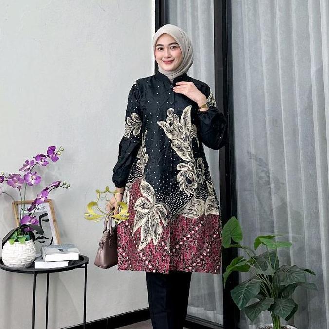 Newrelig- Tunik Batik Asli Pekalongan Bahan Katun Modern Kantor Wanita Pria Ukuran M-Xxxl - Kerja, M